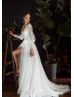 Long Sleeves Ivory Lace Tulle Slit Airy Wedding Dress